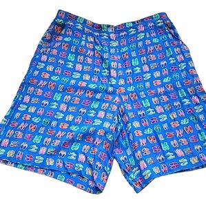 Vintage Rayon Bermuda Shorts Bright Dainty Shoes Sandals Print Blue